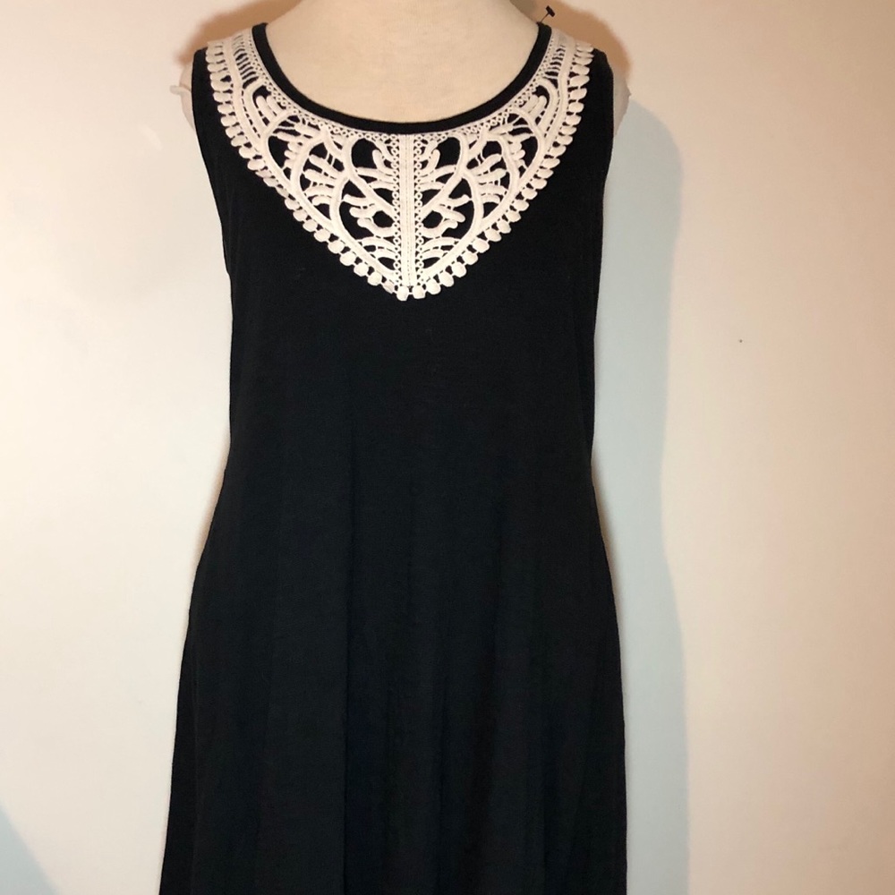 Style & Co. sleeveless midi summer sun dress crochet neckline Small black Boho